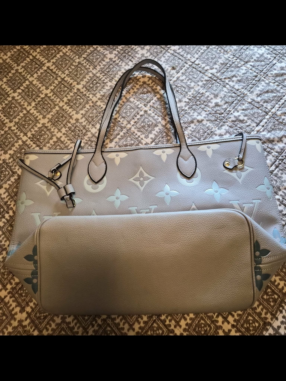 Gray Monogram Tote with Wristlet Pouch - Picture 3 of 8